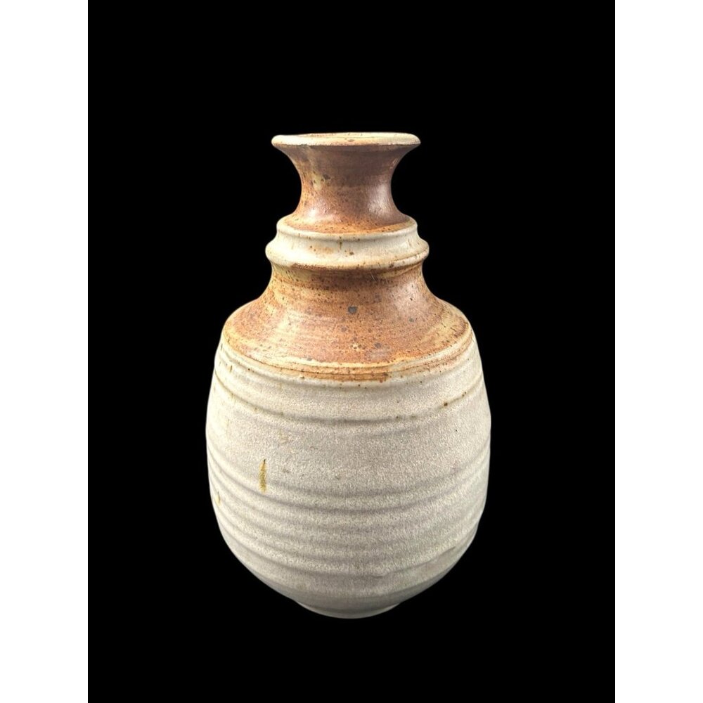 Vintage Hand Thrown Studio Art Pottery Weed Pot Vase Salt Glaze Earth tone 8"